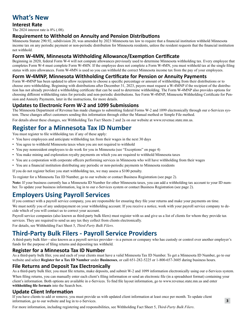 Minnesota Income Tax Withholding Instruction Booklet - Minnesota, Page 3