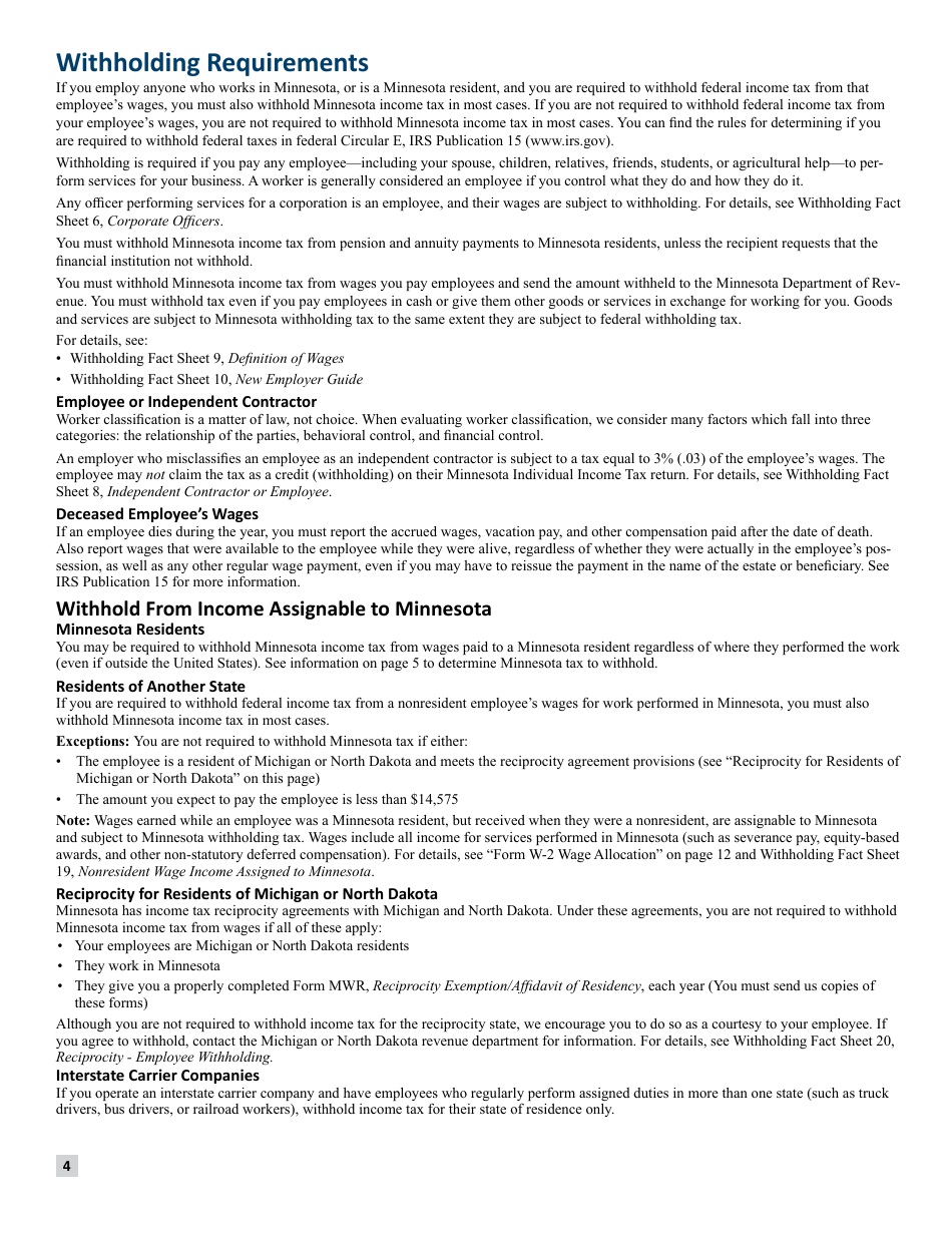 Minnesota Income Tax Withholding Instruction Booklet - Minnesota, Page 4