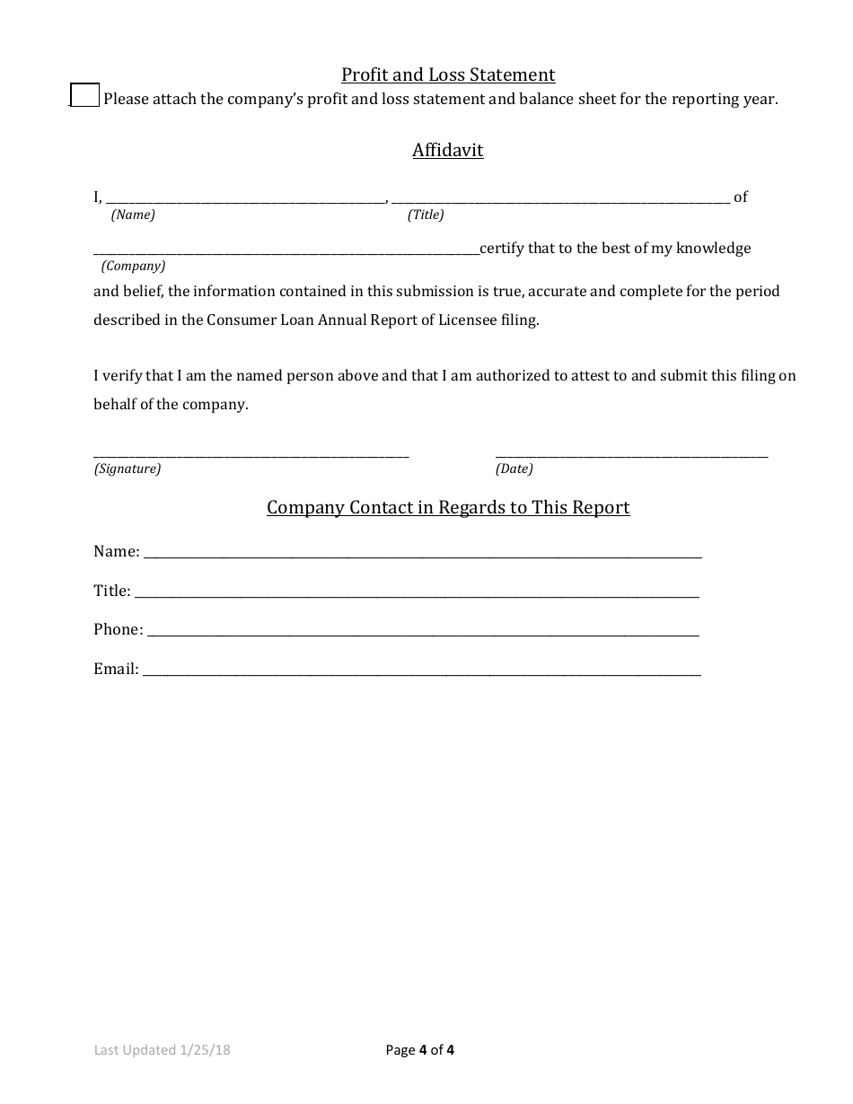 Consumer Loan Annual Report of Licensee - Montana, Page 4