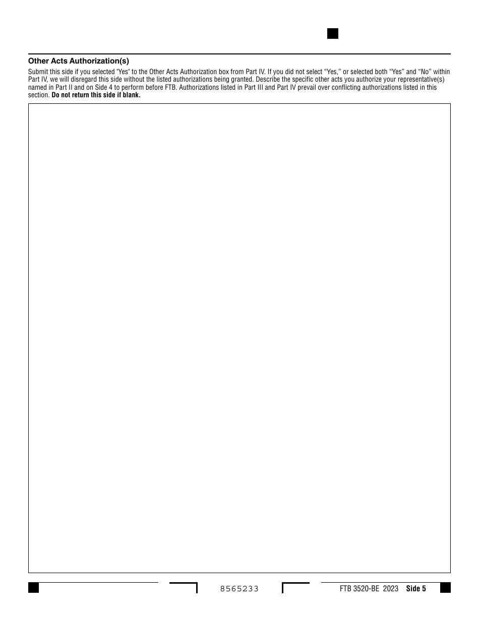 Form FTB3520-BE Business Entity or Group Nonresident Power of Attorney Declaration - California, Page 5