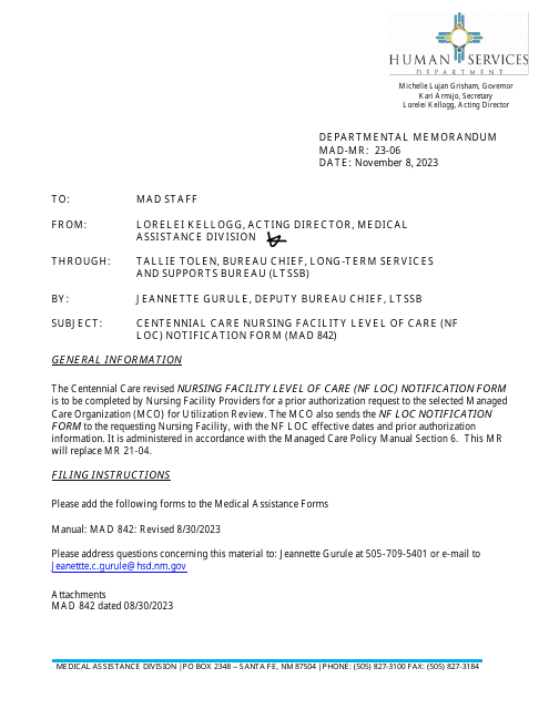 Form MAD842 Nursing Facility Notification Form - New Mexico