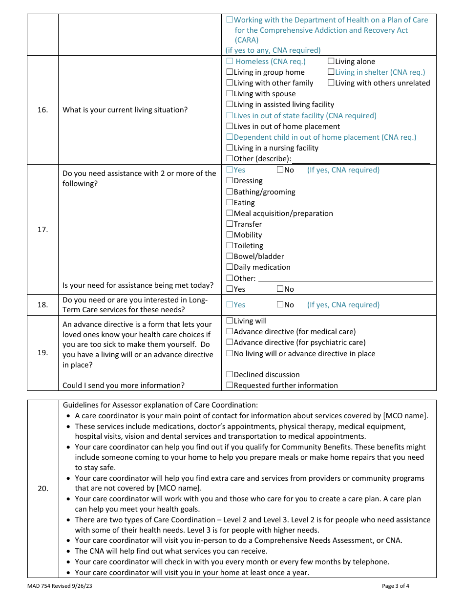 Form MAD754 Standardized Health Risk Assessment (HRA) - New Mexico, Page 4
