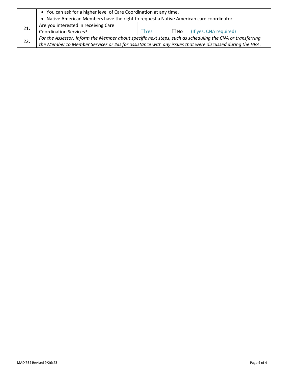 Form MAD754 Standardized Health Risk Assessment (HRA) - New Mexico, Page 5