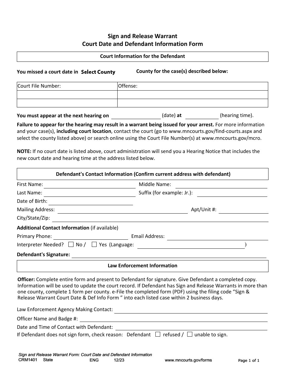 Form CRM1401 Download Printable PDF or Fill Online Sign and Release ...