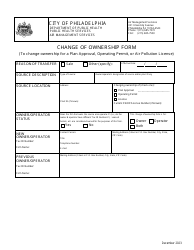 Change of Ownership Form - Plan Approval/Operating Permit/Air Pollution License - City of Philadelphia, Pennsylvania, Page 2