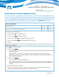 Document preview: Resident Disaster Assistance Eligibility Checklist - Northwest Territories, Canada