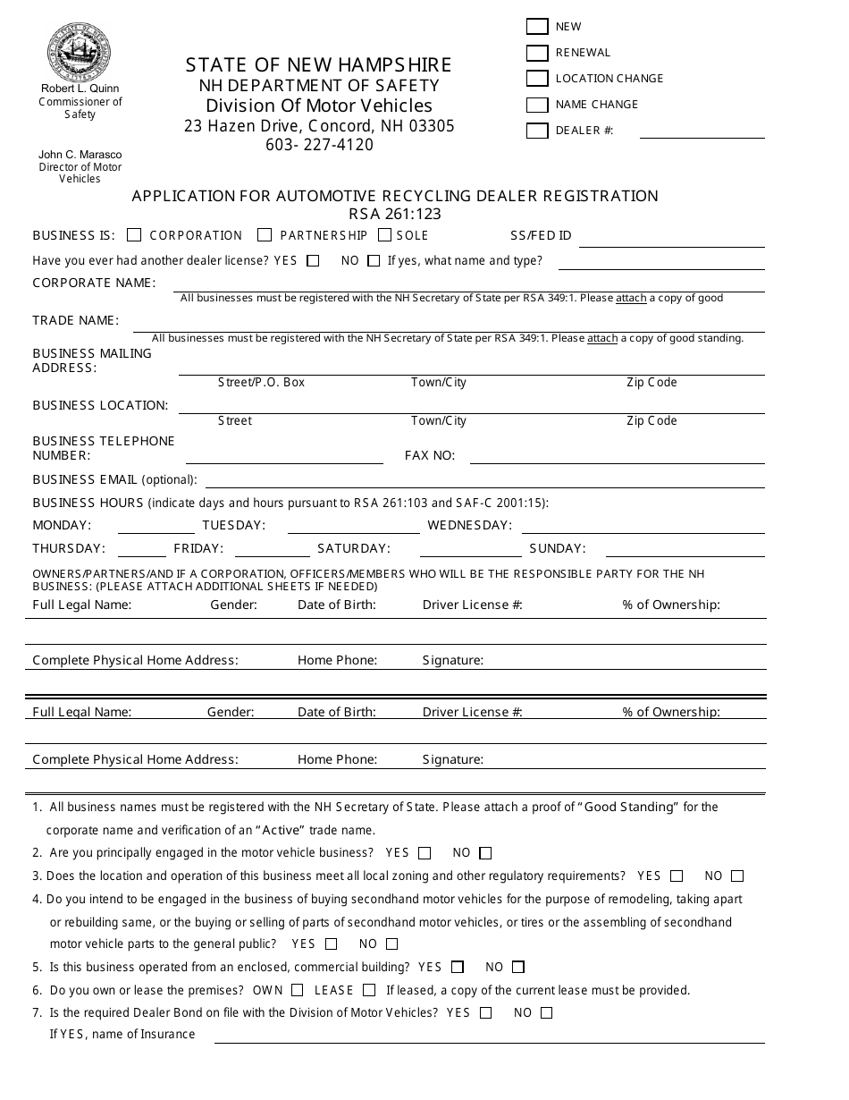 Form RDMV710 Application for Automotive Recycling Dealer Registration - New Hampshire, Page 3