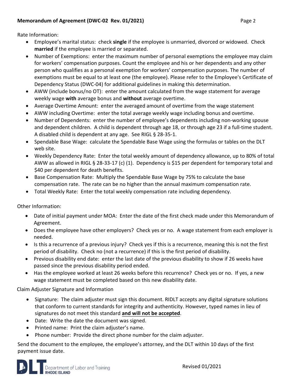 Form DWC-02 Memorandum of Agreement - Rhode Island, Page 3