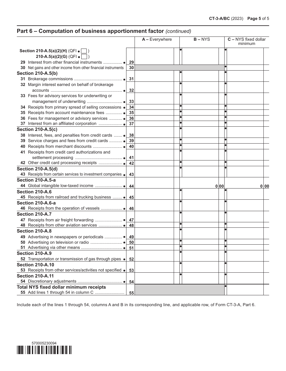Form CT-3-A / BC Members Detail Report Filed by a Corporation Included in a Combined Franchise Tax Return - New York, Page 5