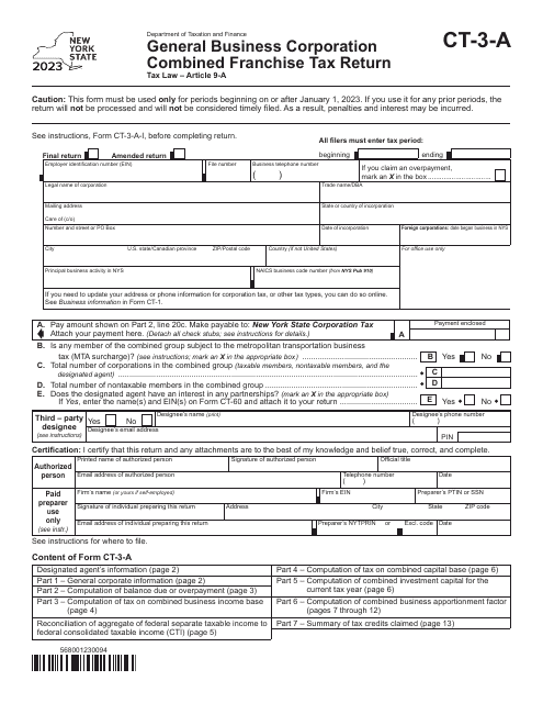 Form CT-3-A General Business Corporation Combined Franchise Tax Return - New York, 2023