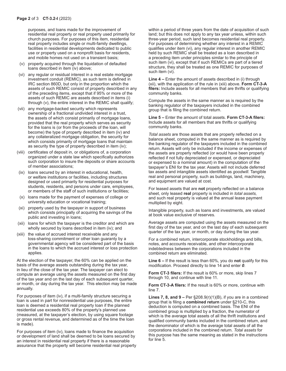 Instructions for Form CT-3.2 Subtraction Modification for Qualified Banks - New York, Page 2