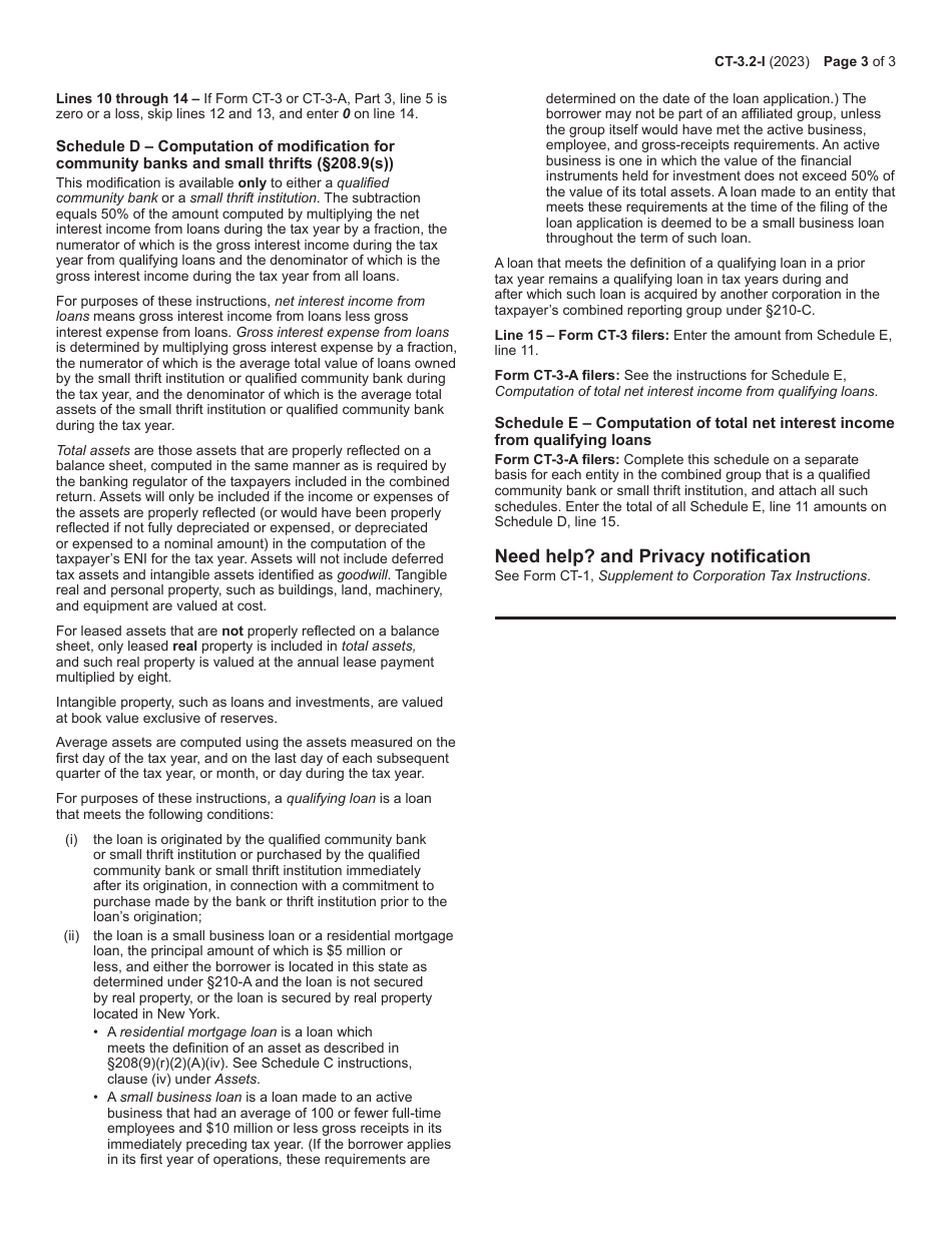 Instructions for Form CT-3.2 Subtraction Modification for Qualified Banks - New York, Page 3