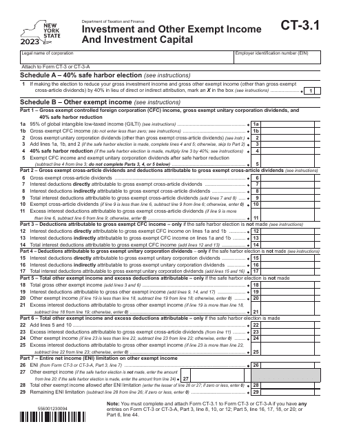 Form CT-3.1 Investment and Other Exempt Income and Investment Capital - New York, 2023