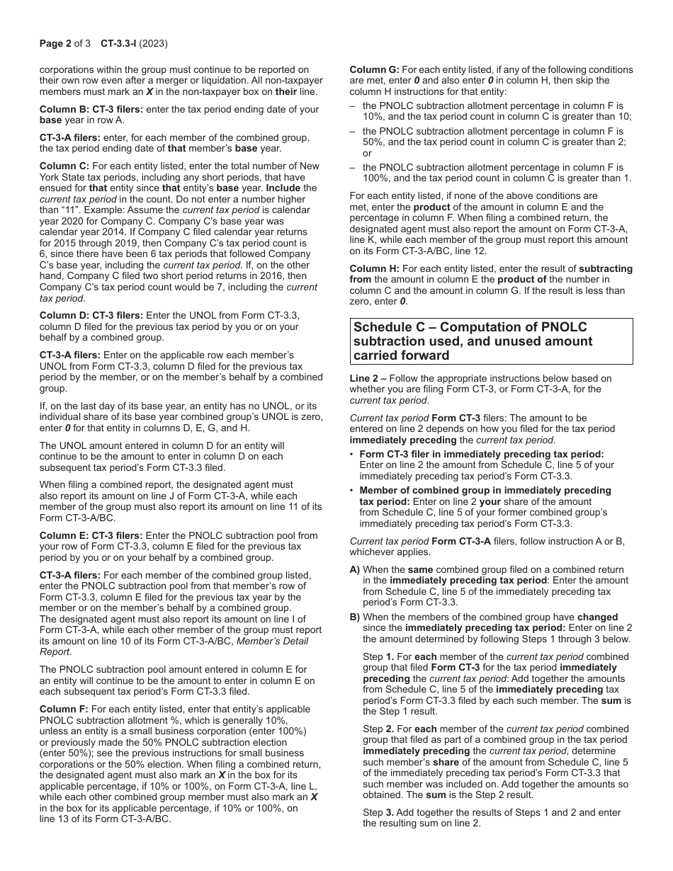 Instructions for Form CT-3.3 Prior Net Operating Loss Conversion (Pnolc) Subtraction - New York, Page 2