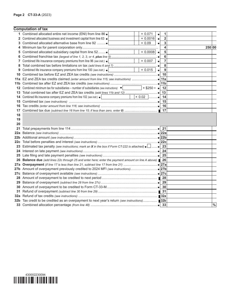 Form CT-33-A Life Insurance Corporation Combined Franchise Tax Return - New York, Page 2