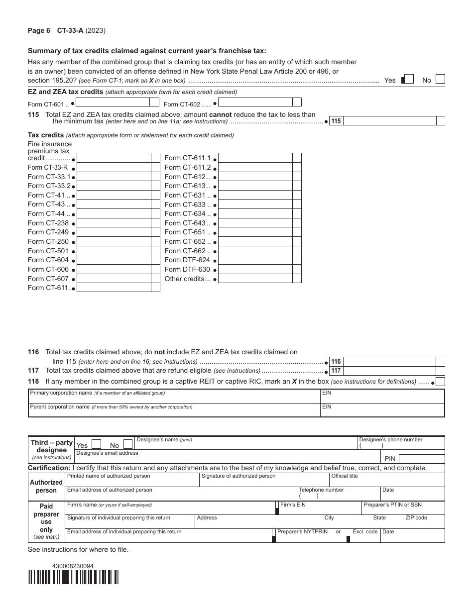 Form CT-33-A Life Insurance Corporation Combined Franchise Tax Return - New York, Page 8