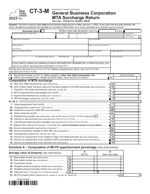 Form CT-3-M General Business Corporation Mta Surcharge Return - New York, 2023