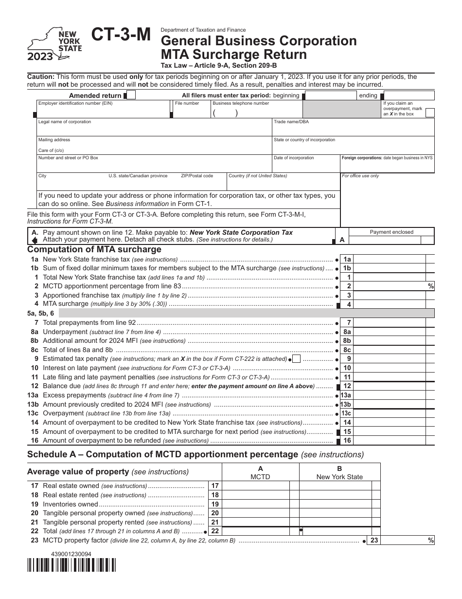 Form CT-3-M General Business Corporation Mta Surcharge Return - New York, Page 1
