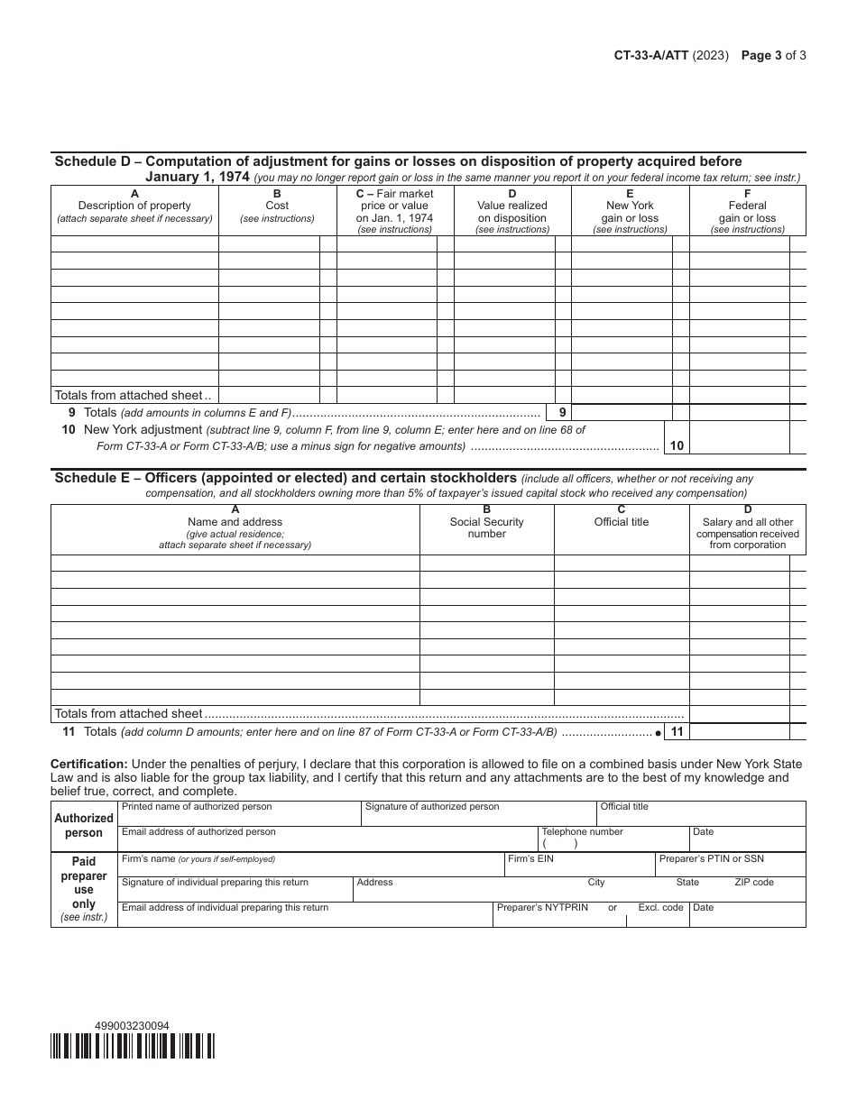 Form CT-33-A / ATT Schedule A, B, C, D, E Life Insurance Corporation Combined Franchise Tax Return - New York, Page 3