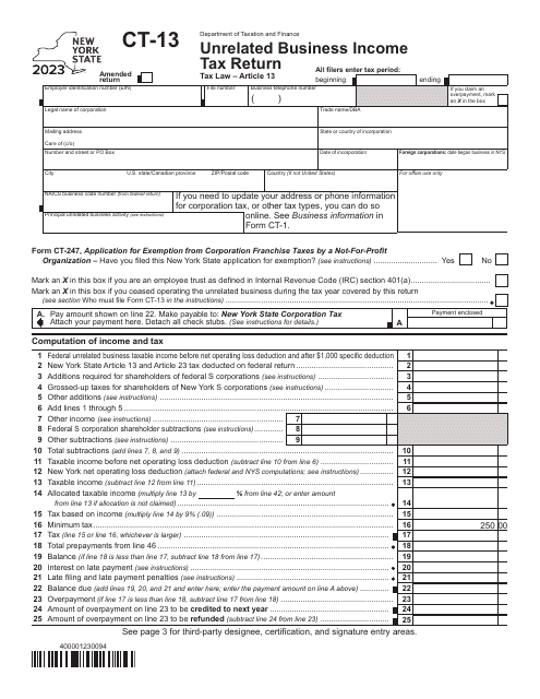 Form CT-13 Unrelated Business Income Tax Return - New York, 2023