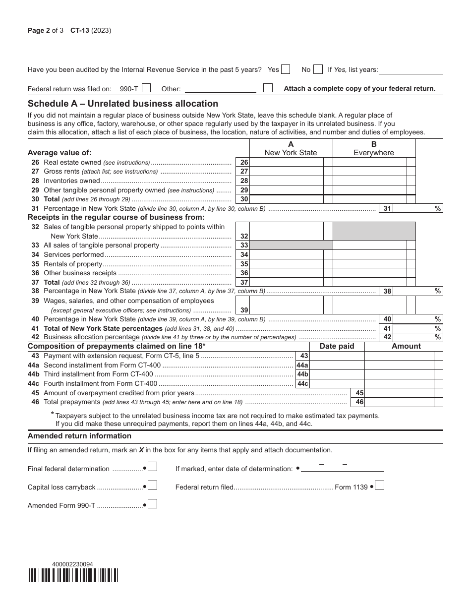 Form CT-13 Unrelated Business Income Tax Return - New York, Page 2
