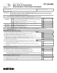 Document preview: Form CT-34-SH New York S Corporation Shareholders' Information Schedule - New York, 2023