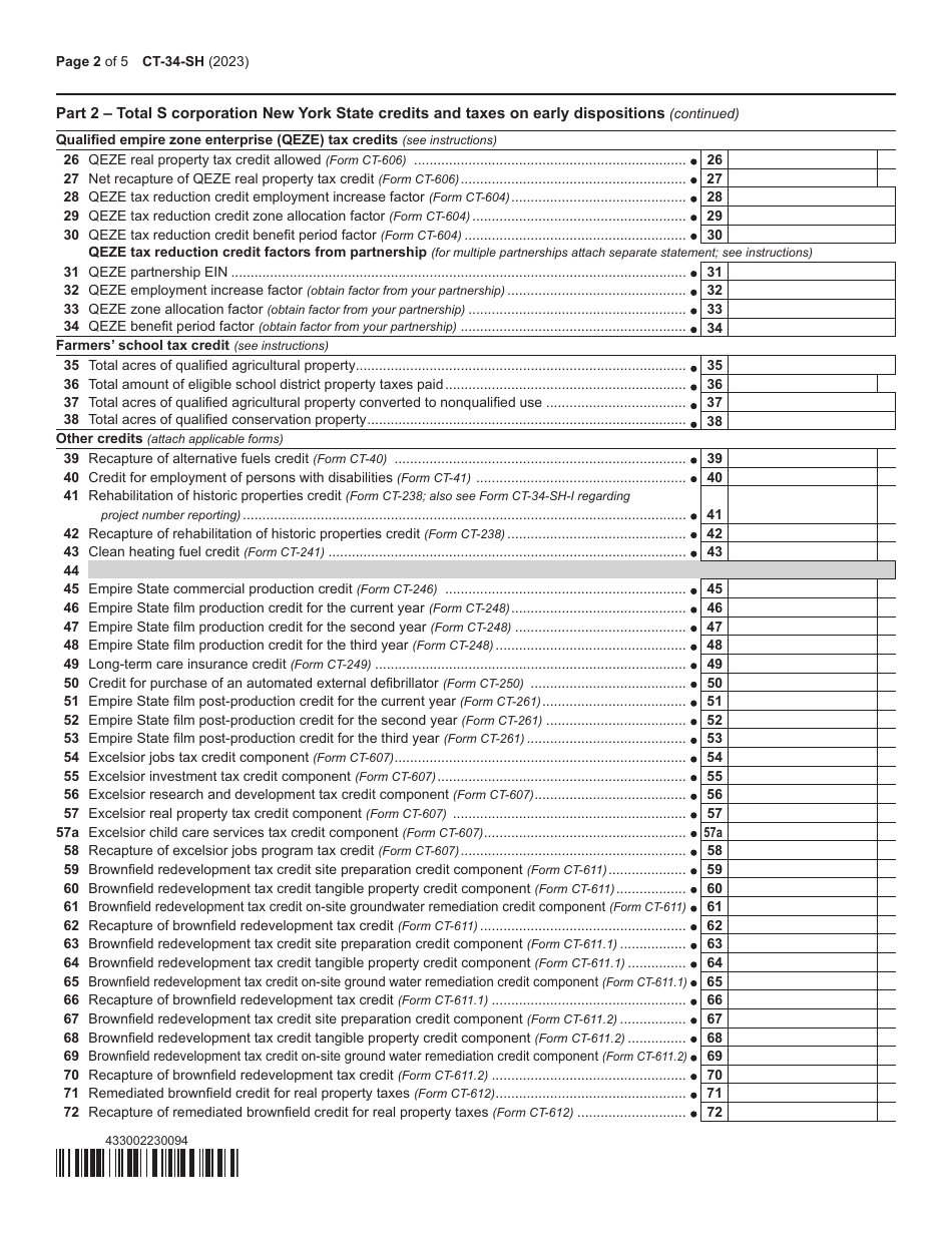 Form CT-34-SH New York S Corporation Shareholders Information Schedule - New York, Page 2