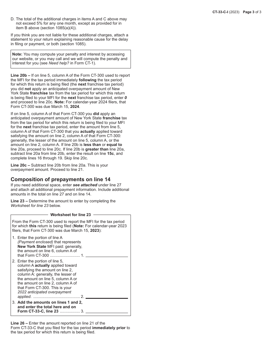 Instructions for Form CT-33-C Captive Insurance Company Franchise Tax Return - New York, Page 3