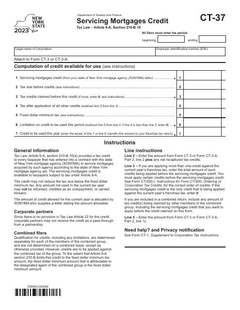 Form CT-37 Servicing Mortgages Credit - New York, 2023