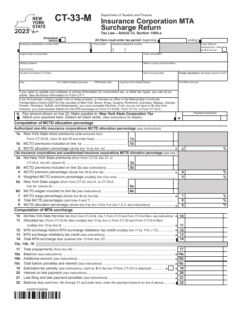 Form CT-33-M 2023 Printable Pdf
