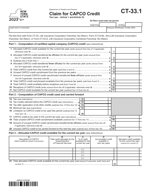 Form CT-33.1 2023 Printable Pdf