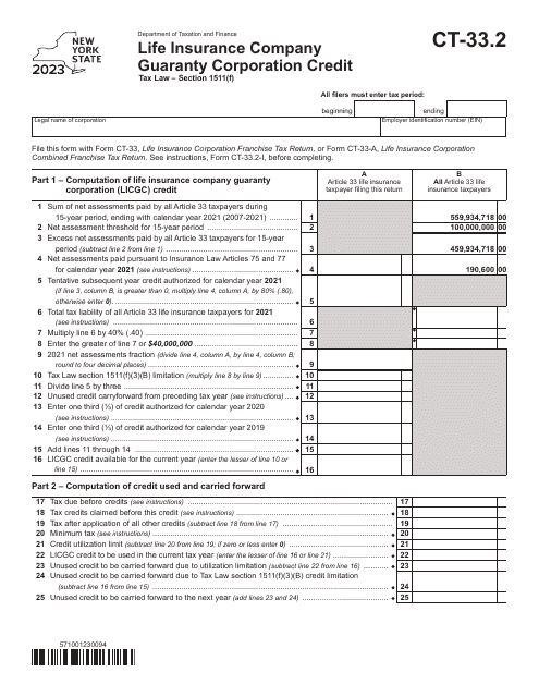 Form CT-33.2 2023 Printable Pdf