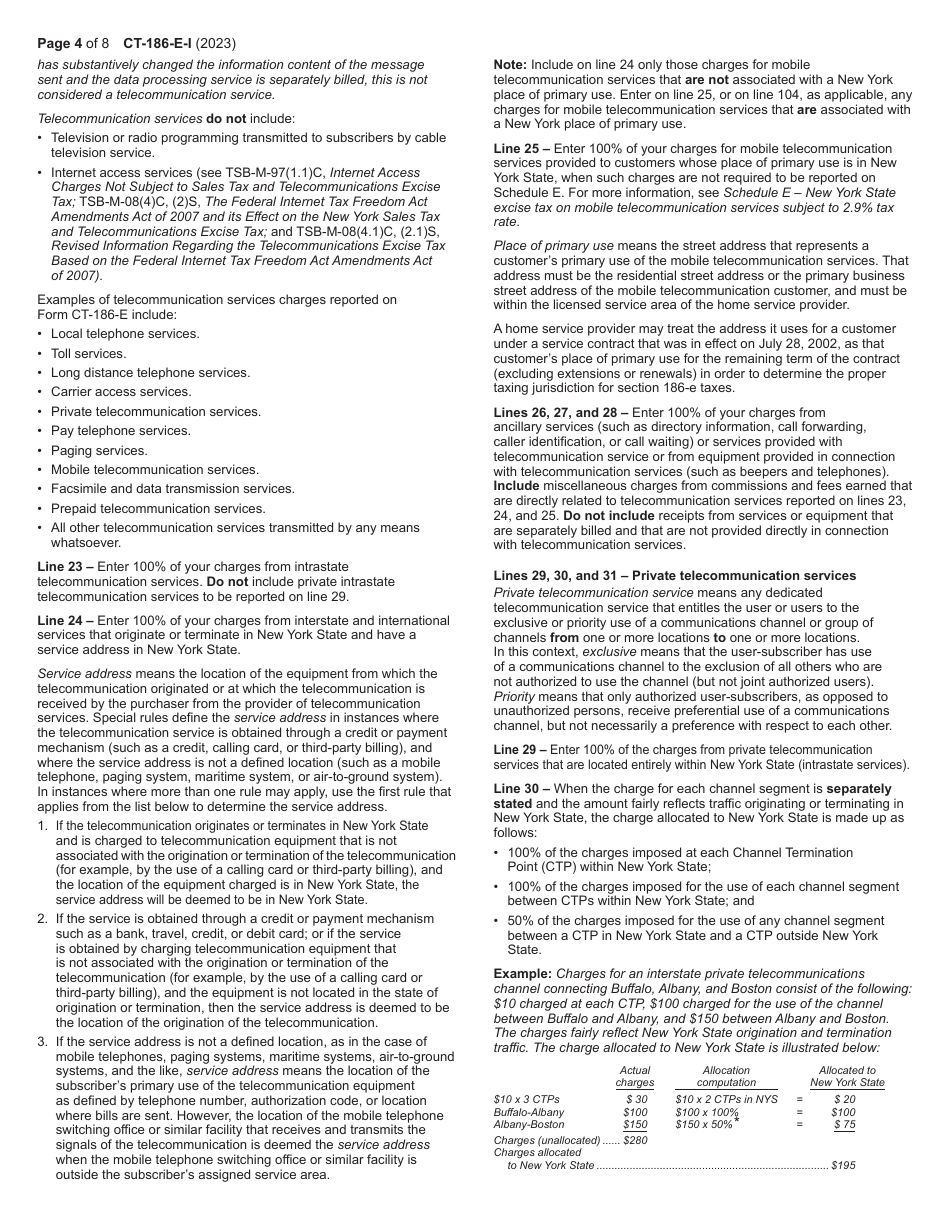Instructions for Form CT-186-E Telecommunications Tax Return and Utility Services Tax Return - New York, Page 4