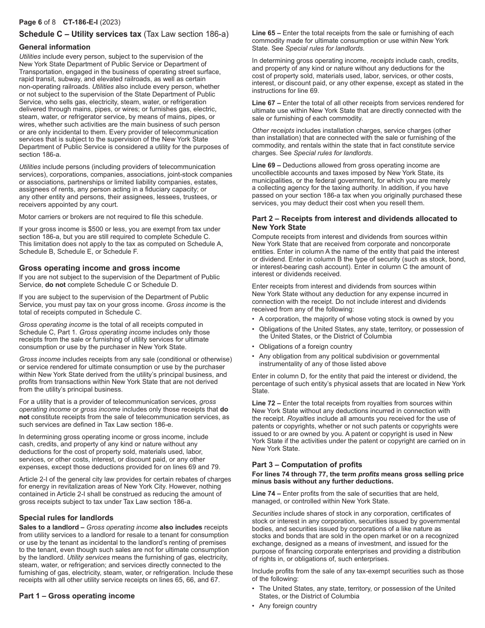 Instructions for Form CT-186-E Telecommunications Tax Return and Utility Services Tax Return - New York, Page 6