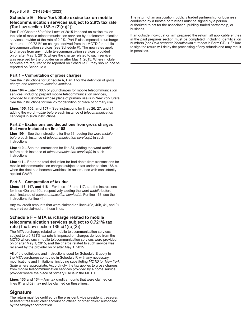 Instructions for Form CT-186-E Telecommunications Tax Return and Utility Services Tax Return - New York, Page 8