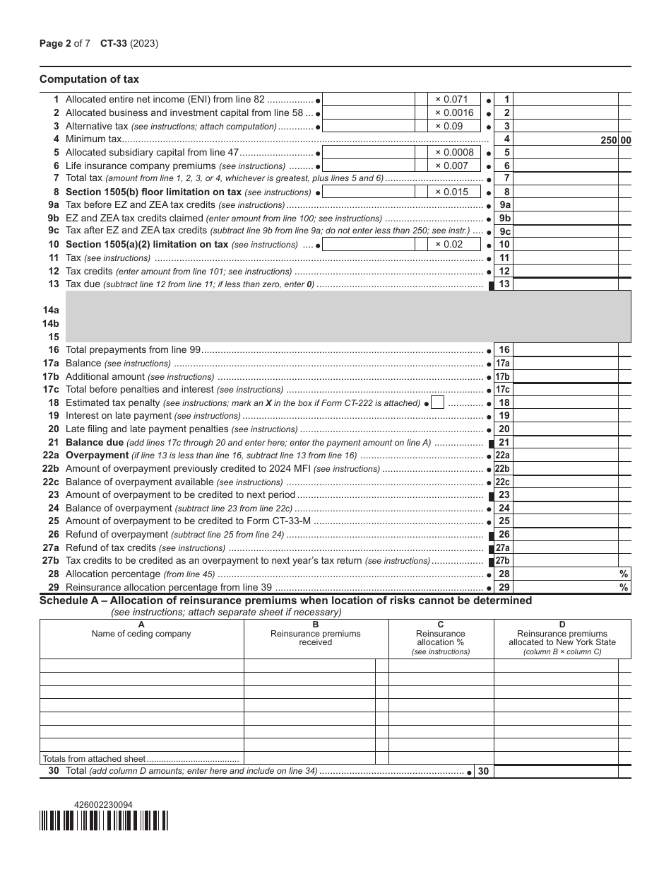 Form CT-33 Life Insurance Corporation Franchise Tax Return - New York, Page 2