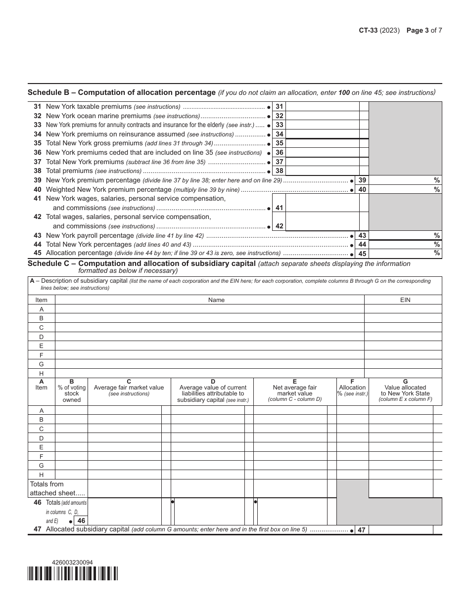 Form CT-33 Life Insurance Corporation Franchise Tax Return - New York, Page 3