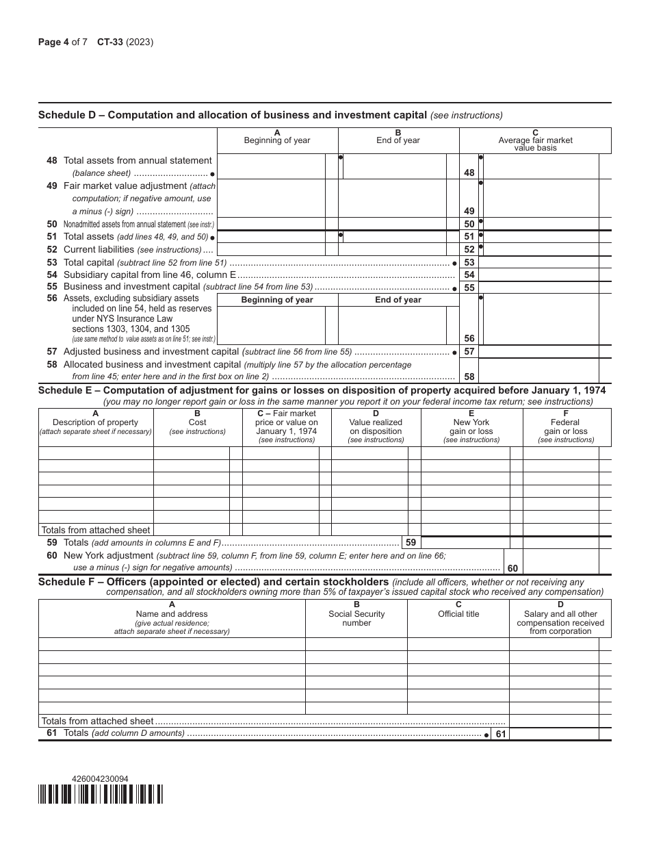 Form CT-33 Life Insurance Corporation Franchise Tax Return - New York, Page 4