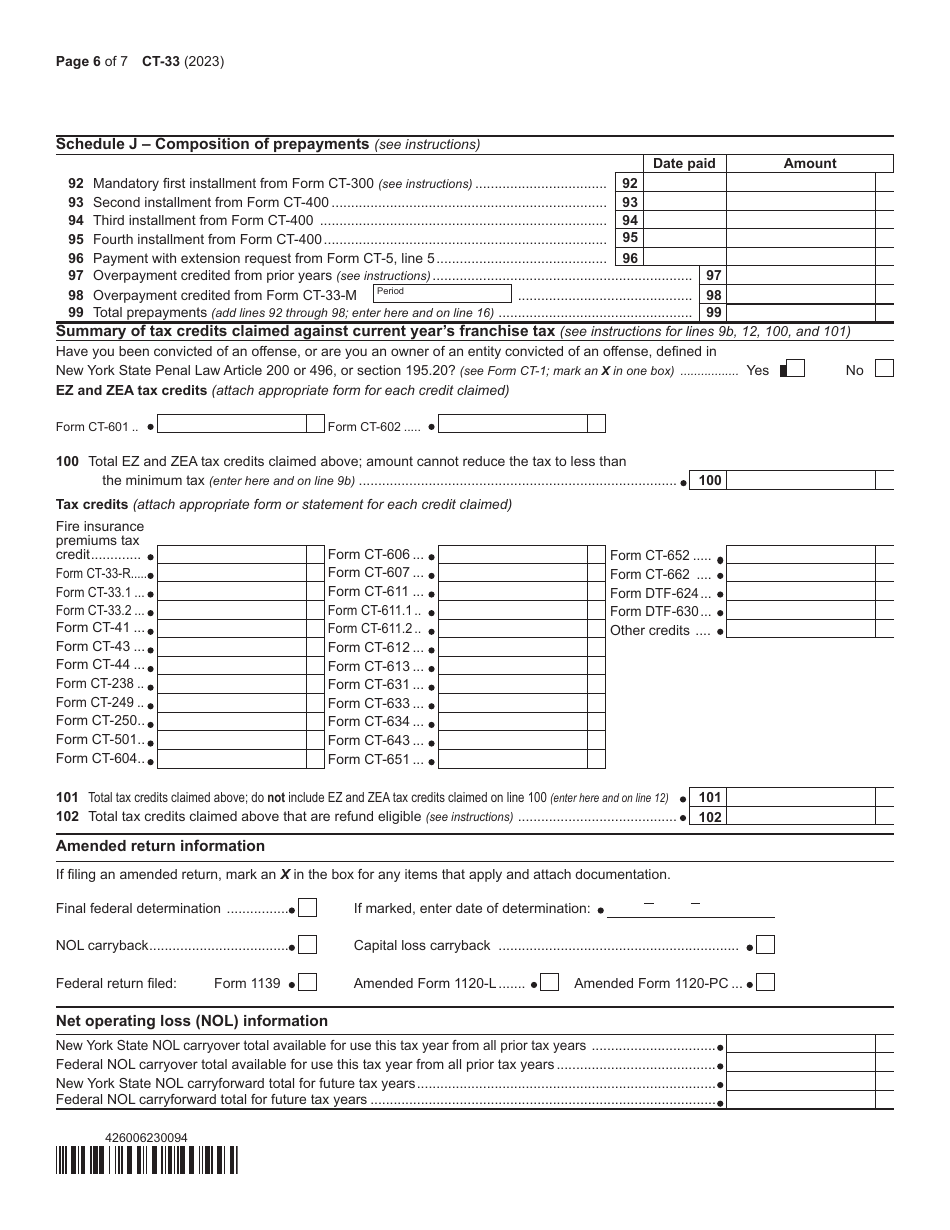 Form CT-33 Life Insurance Corporation Franchise Tax Return - New York, Page 6
