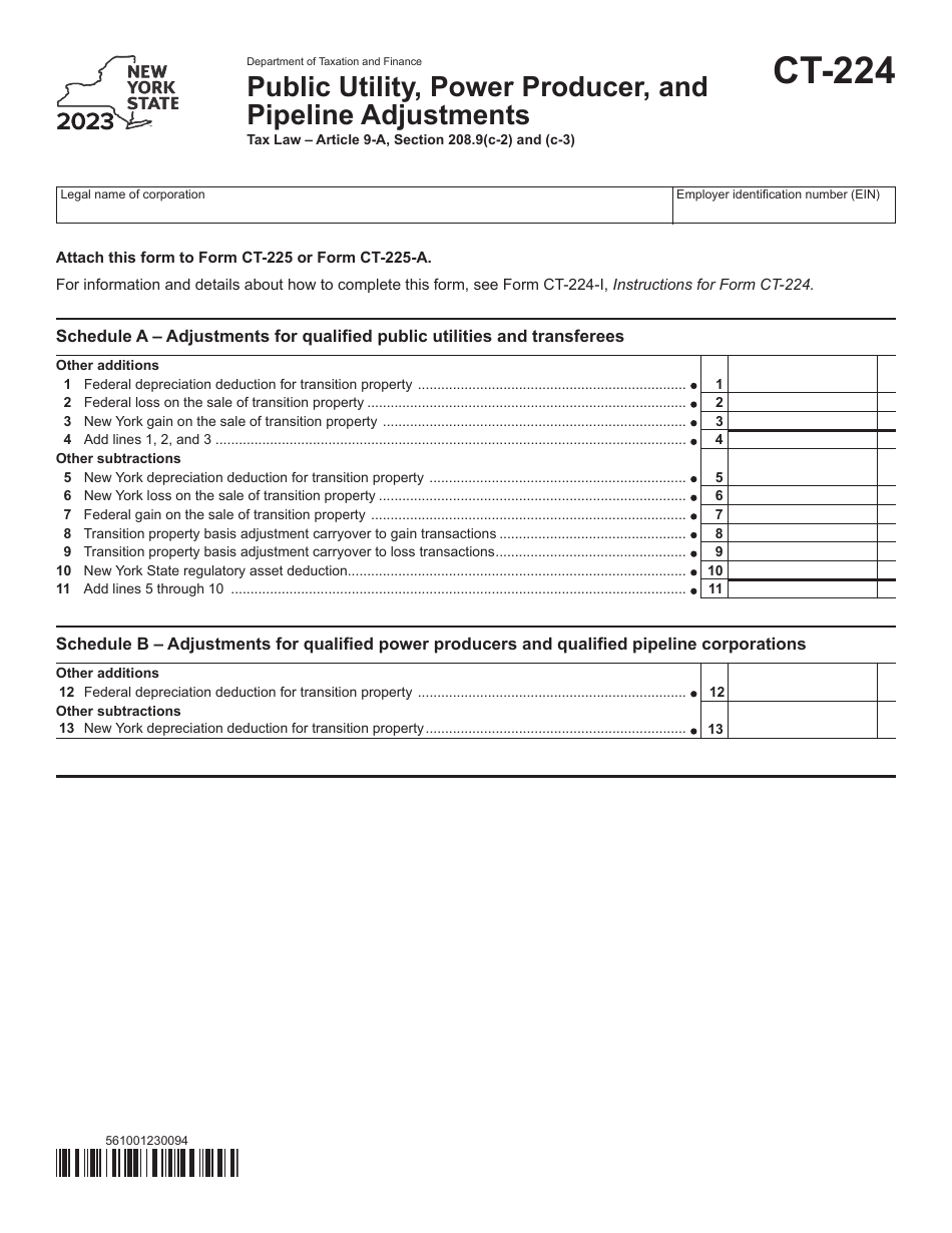 Form CT-224 Public Utility, Power Producer, and Pipeline Adjustments - New York, Page 1