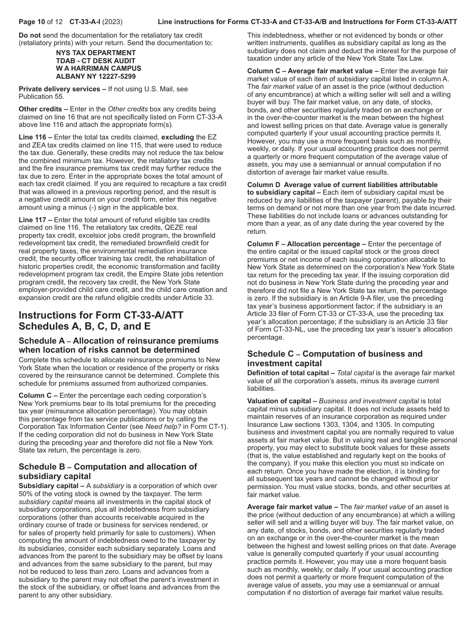 Instructions for Form CT-33-A, CT-33-A / ATT, CT-33-A / B - New York, Page 10