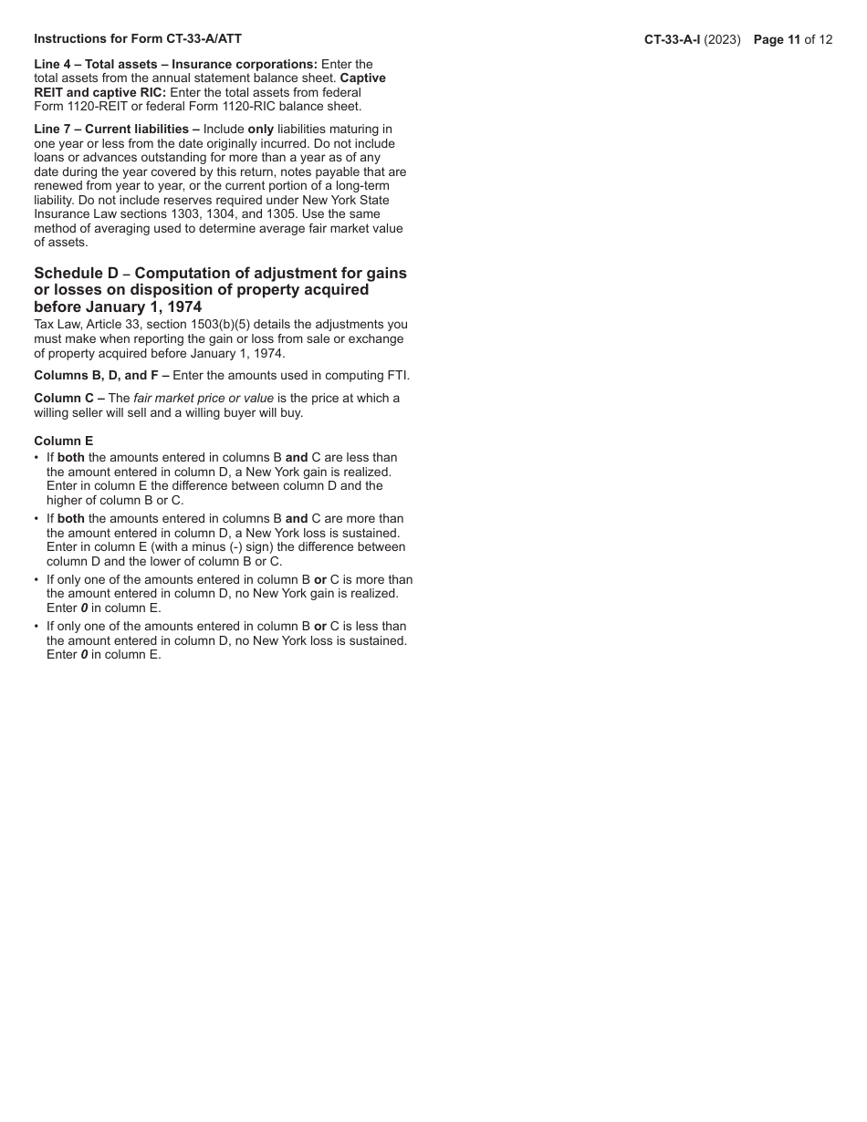 Instructions for Form CT-33-A, CT-33-A / ATT, CT-33-A / B - New York, Page 11