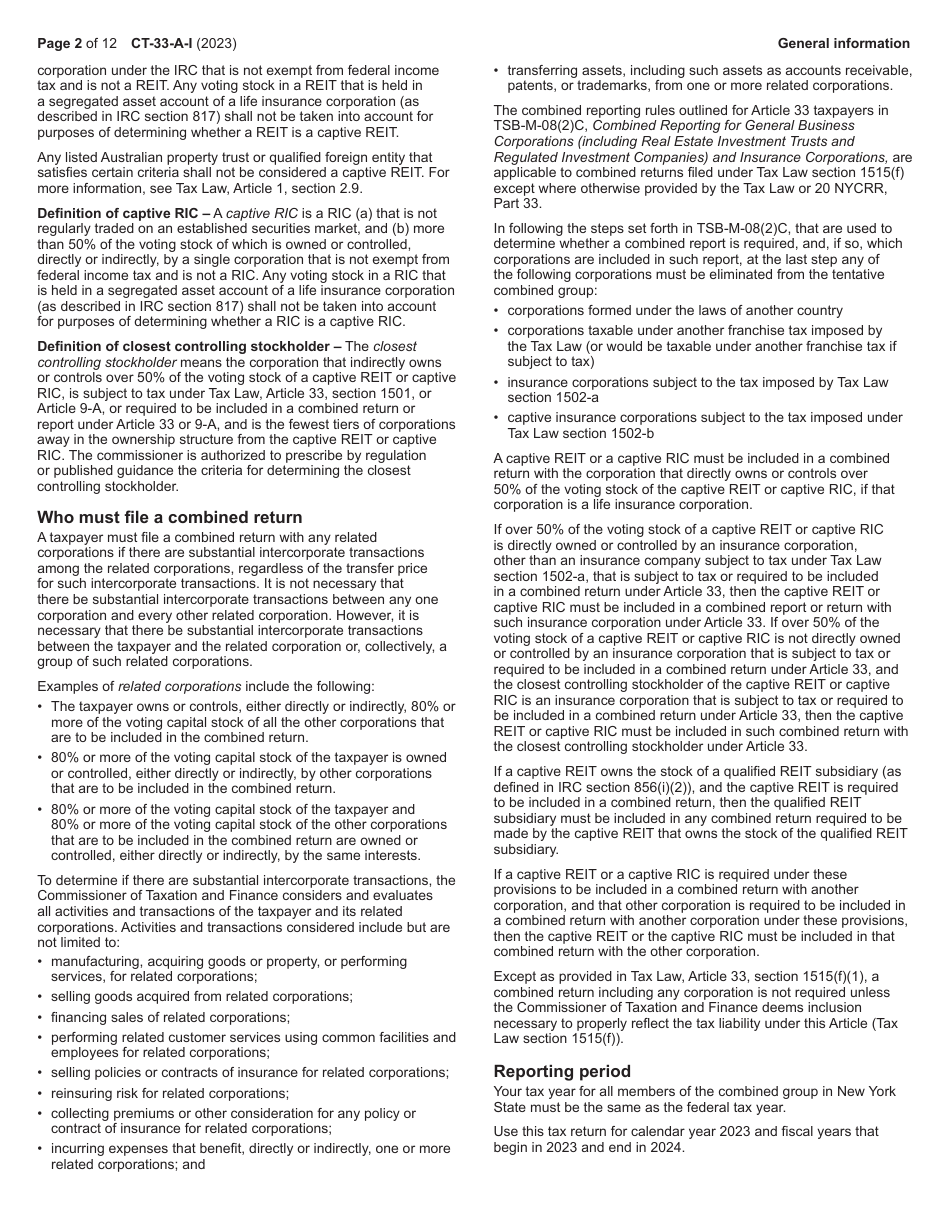 Instructions for Form CT-33-A, CT-33-A / ATT, CT-33-A / B - New York, Page 2