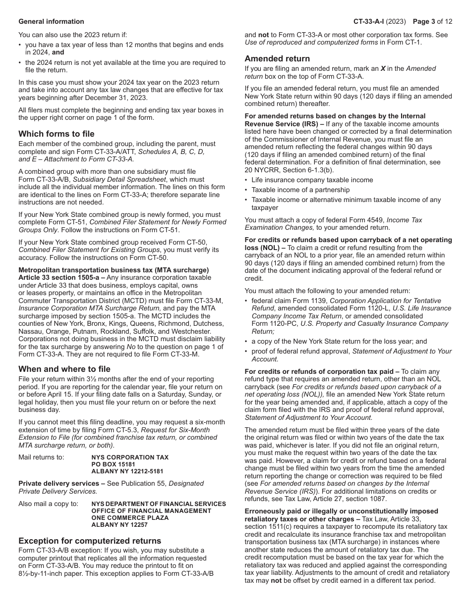 Instructions for Form CT-33-A, CT-33-A / ATT, CT-33-A / B - New York, Page 3
