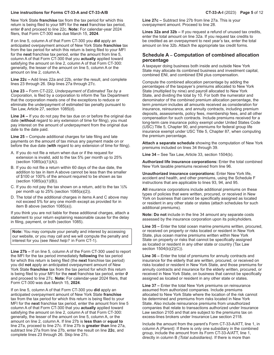Instructions for Form CT-33-A, CT-33-A / ATT, CT-33-A / B - New York, Page 5