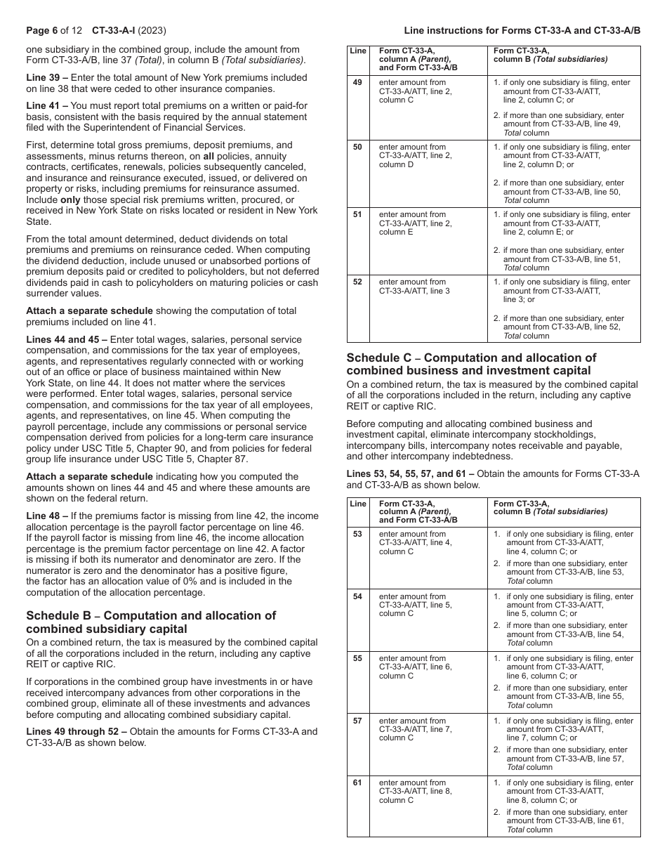 Instructions for Form CT-33-A, CT-33-A / ATT, CT-33-A / B - New York, Page 6