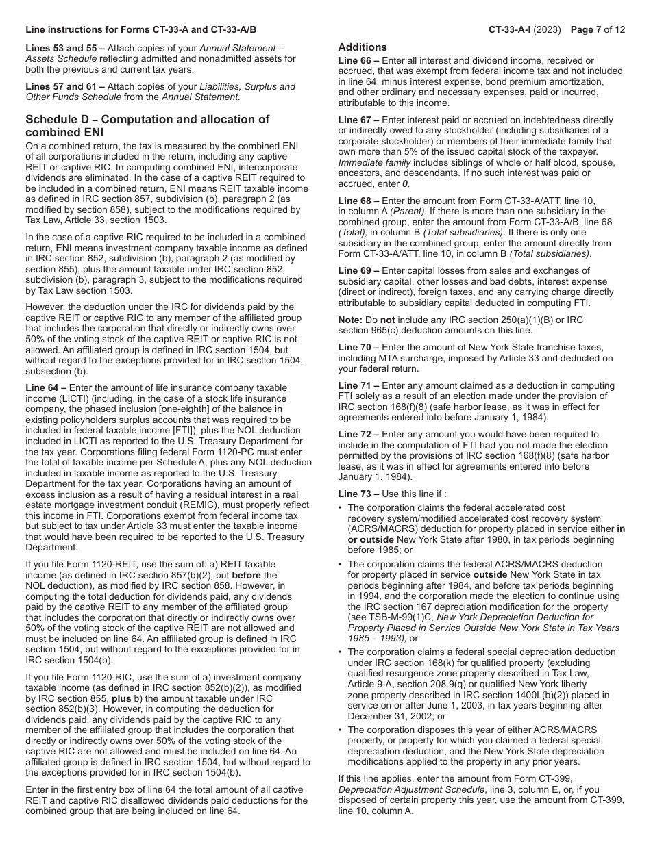 Instructions for Form CT-33-A, CT-33-A / ATT, CT-33-A / B - New York, Page 7