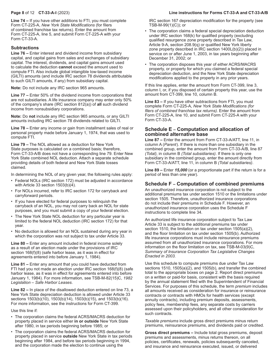 Instructions for Form CT-33-A, CT-33-A / ATT, CT-33-A / B - New York, Page 8