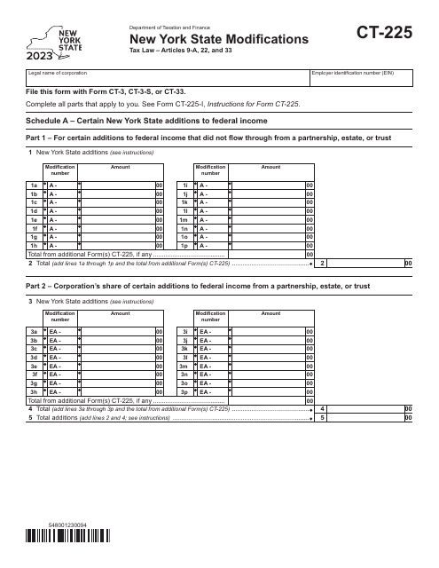 Form CT-225 New York State Modifications - New York, 2023