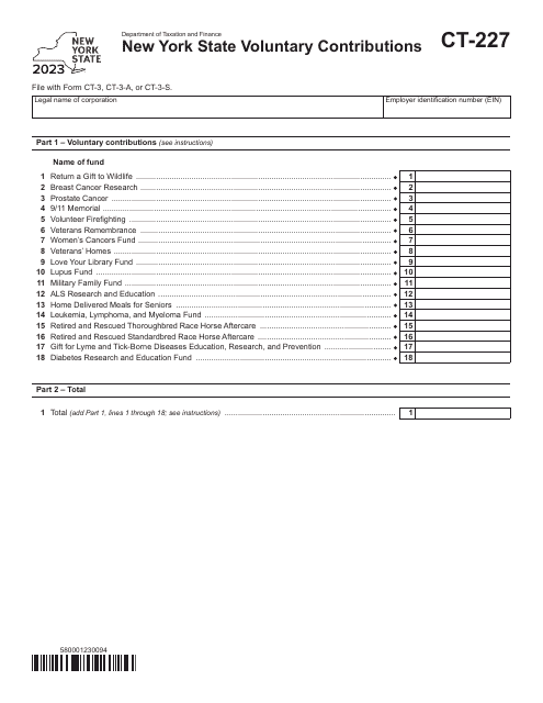 Form CT-227 New York State Voluntary Contributions - New York, 2023